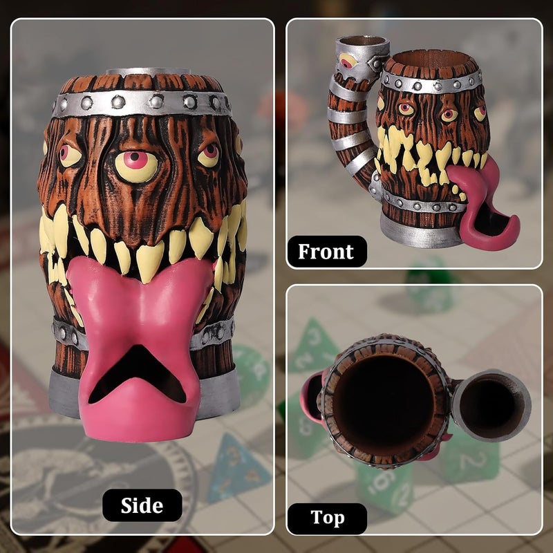Luazuri Store Dice Tower Mug, Dice Rolling Tower, Comes with 7 PCS Dice Set, Suitable for DND Dungeons and Dragons, Tabletop Games, Available As Drink Holder, D&D Gifts, DND Accessories (Original Wood) - Image 4